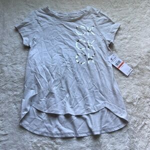 Calvin Klein Performance Girls S 7 Nimbus Gray Metallic Logo High Low T-Shirt